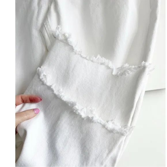 We The Free Maggie Mid Rise Straight Jean  in Optic White Denim Distressed 30