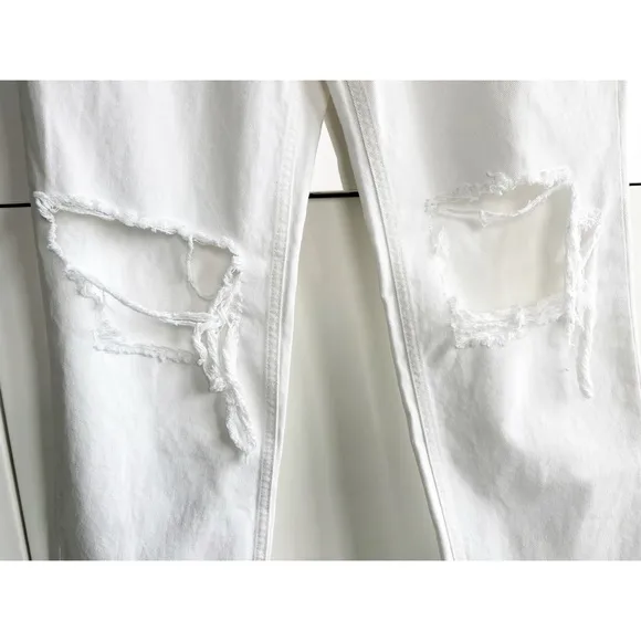 We The Free Maggie Mid Rise Straight Jean  in Optic White Denim Distressed 30