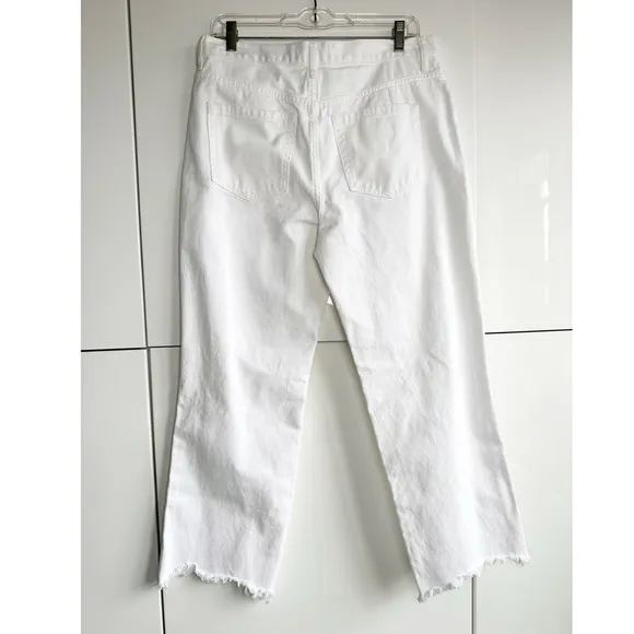 We The Free Maggie Mid Rise Straight Jean  in Optic White Denim Distressed 30