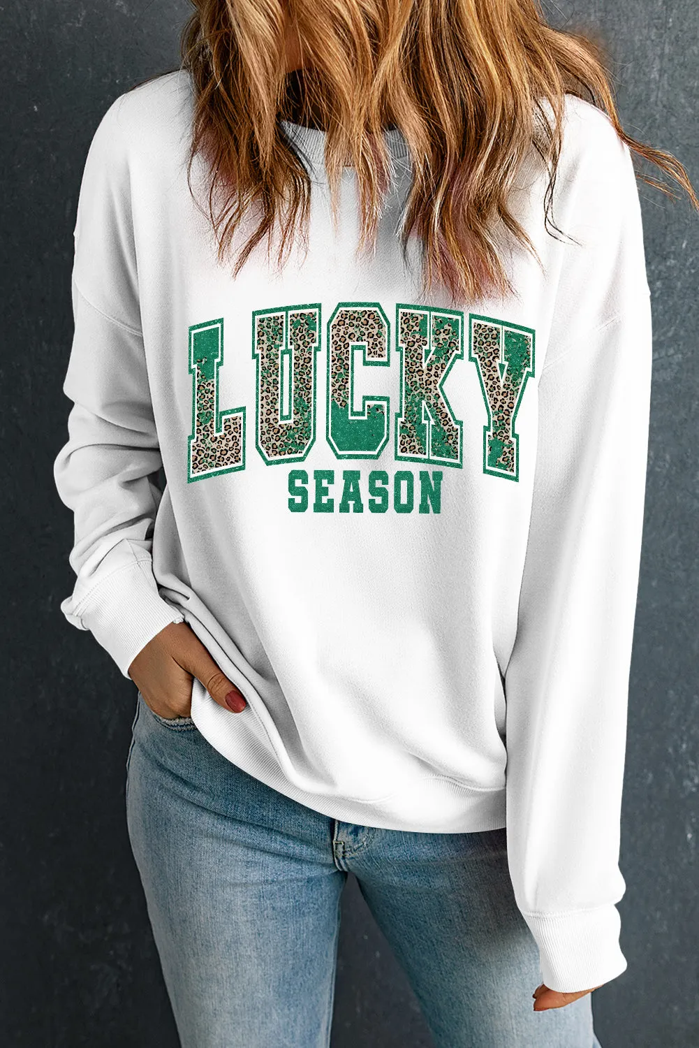 White Leopard LUCKY SEASON Printed St Patricks Pullover Sweatshirt