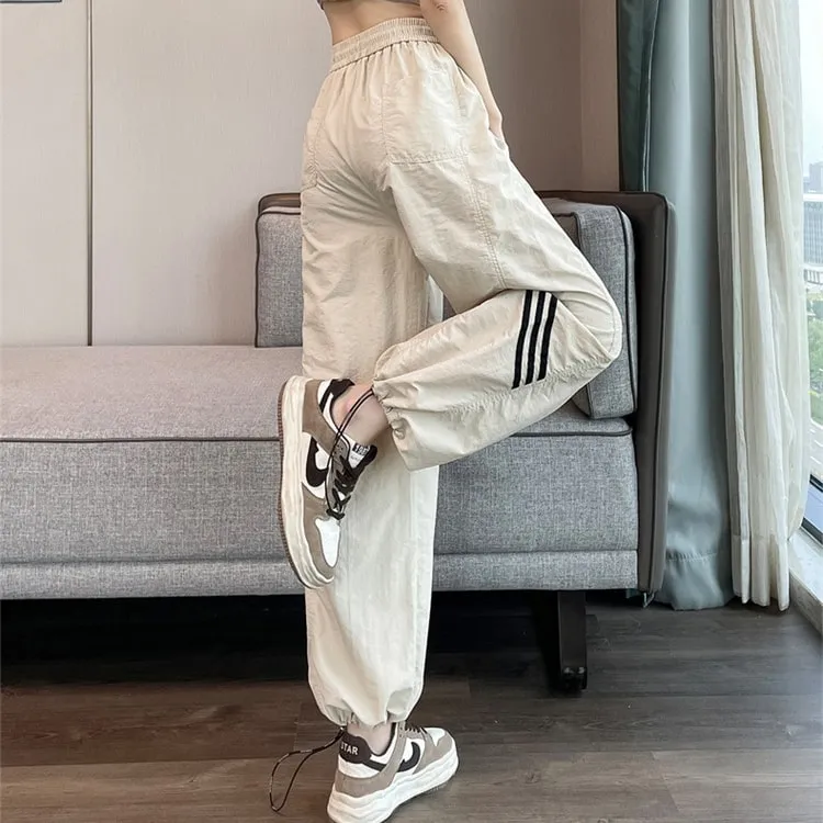 White Solid Stripped Cargo Jogger