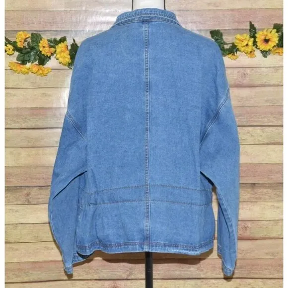 Wishlist Oversized Blue Denim Snap Button Front Jean Jacket Size S/M Belted