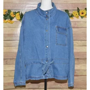 Wishlist Oversized Blue Denim Snap Button Front Jean Jacket Size S/M Belted