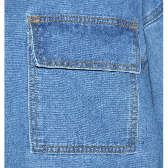 Wishlist Oversized Blue Denim Snap Button Front Jean Jacket Size S/M Belted