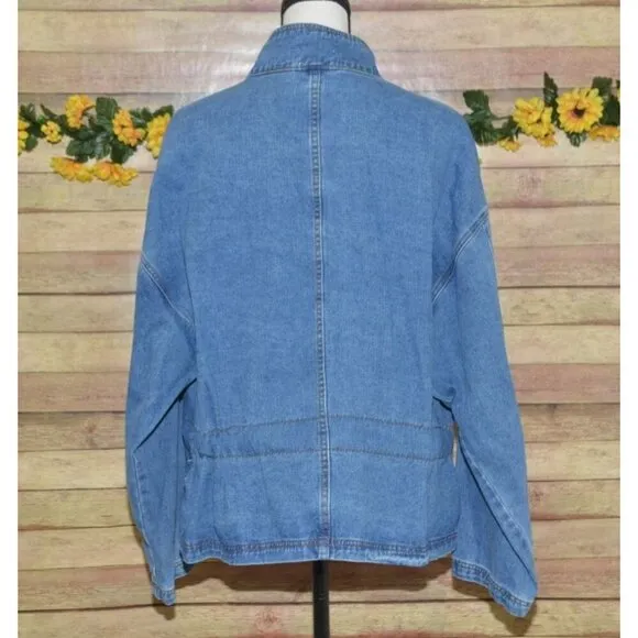 Wishlist Oversized Blue Denim Snap Button Front Jean Jacket Size S/M Belted