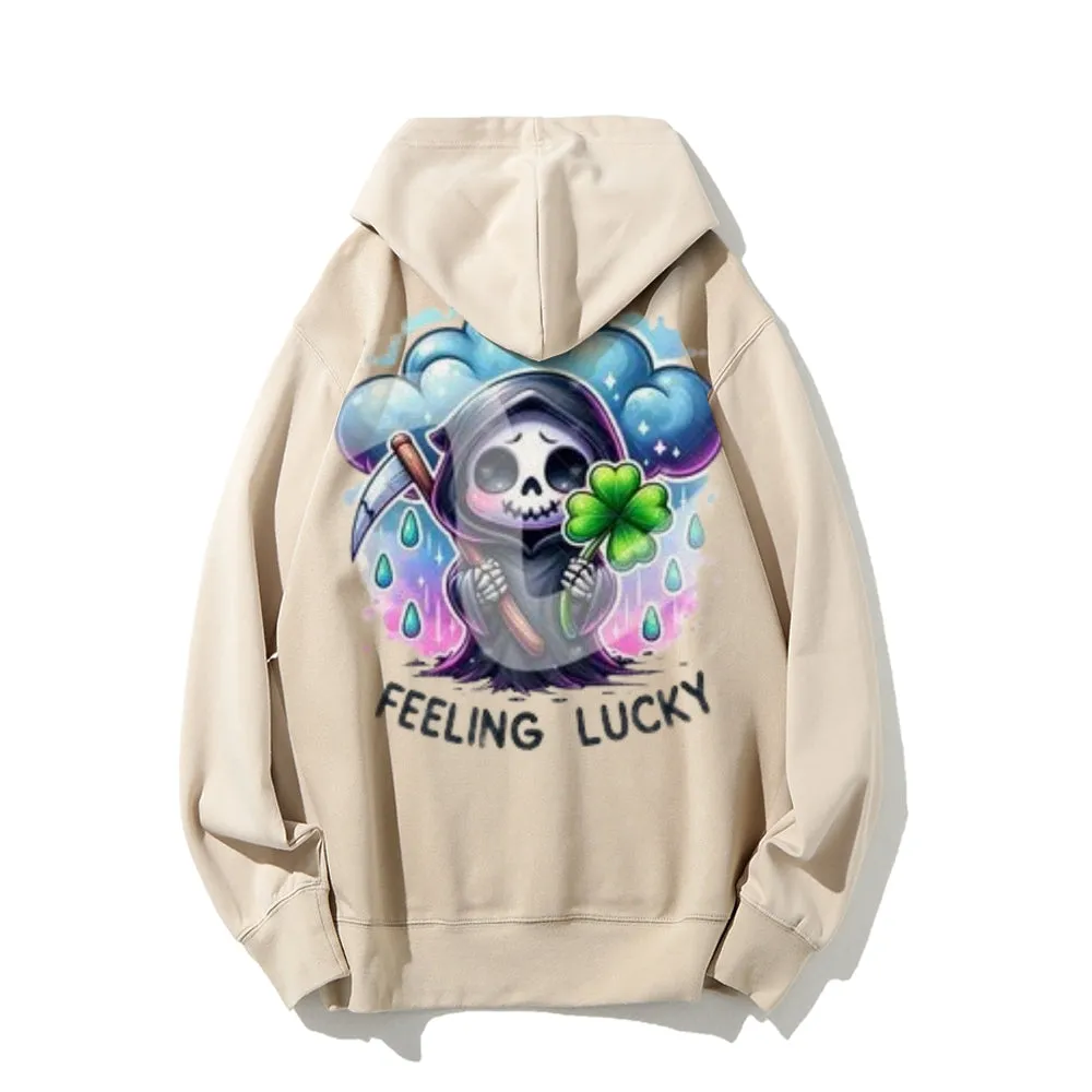 Women Cute Feeling Lucky Skeleton Graphic Hoodies