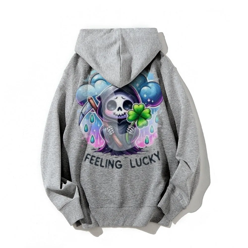 Women Cute Feeling Lucky Skeleton Graphic Hoodies