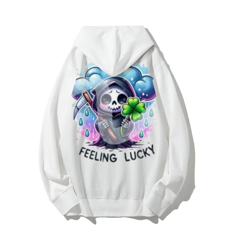 Women Cute Feeling Lucky Skeleton Graphic Hoodies