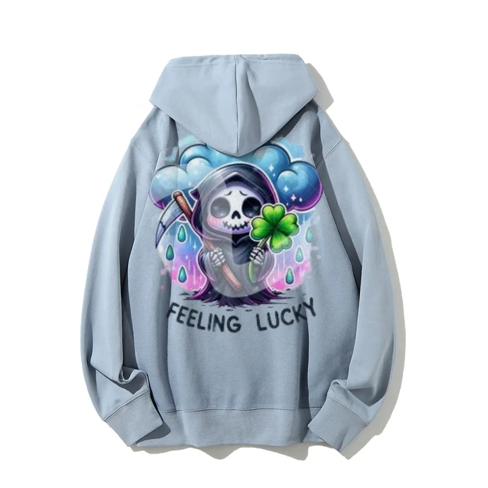 Women Cute Feeling Lucky Skeleton Graphic Hoodies