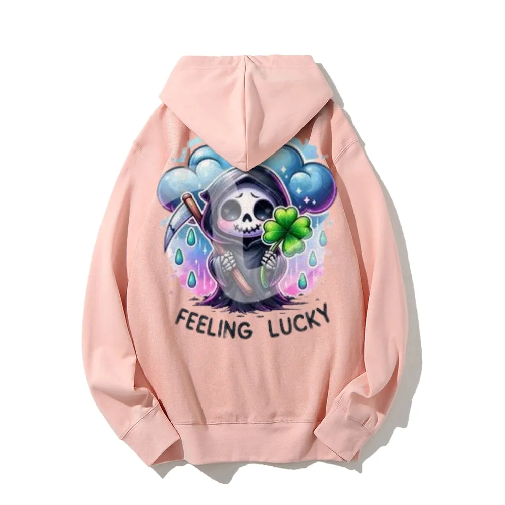 Women Cute Feeling Lucky Skeleton Graphic Hoodies