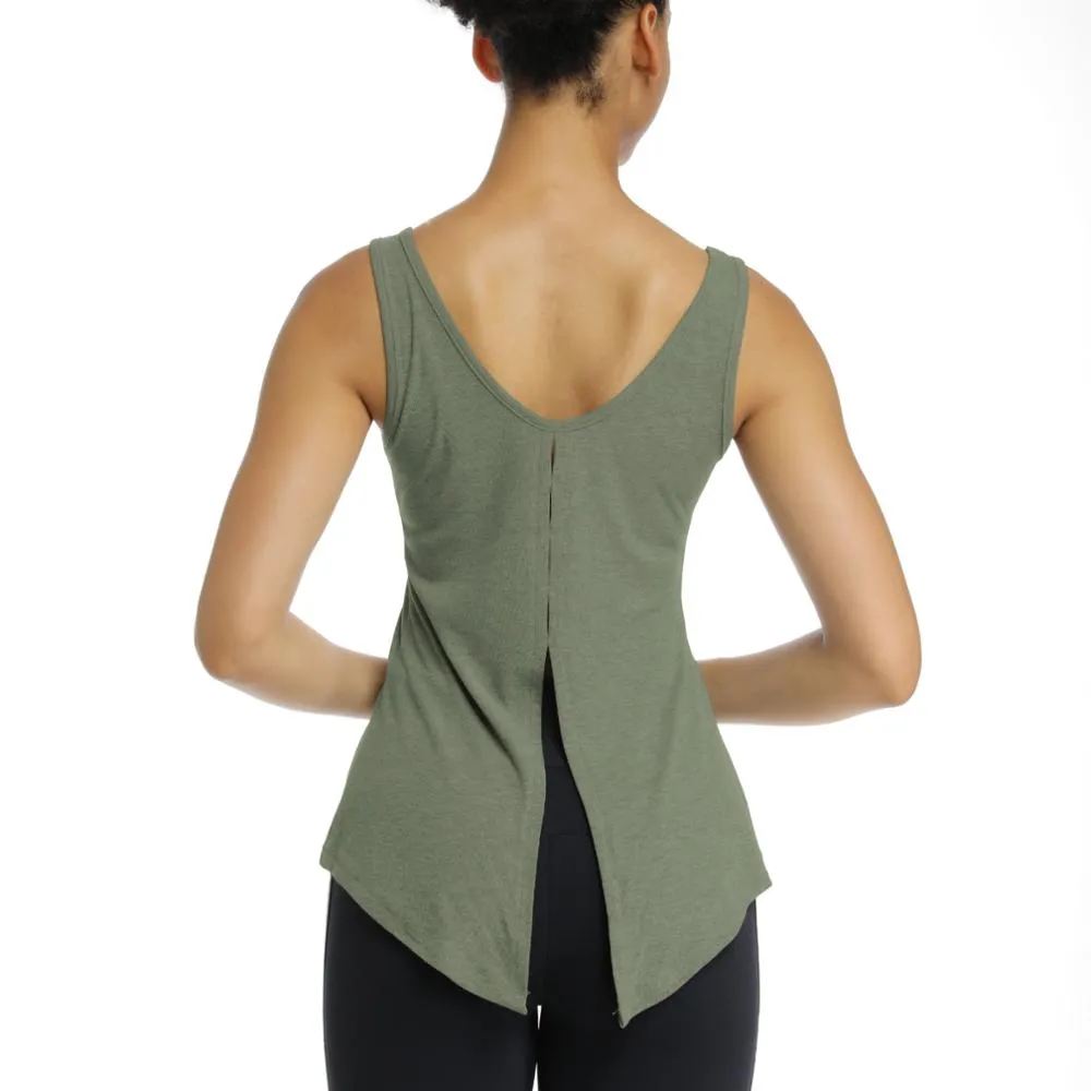 Women Split Back High Elastic Activewear Sexy Comfortable Rib Yoga Fitness Running Tank Top