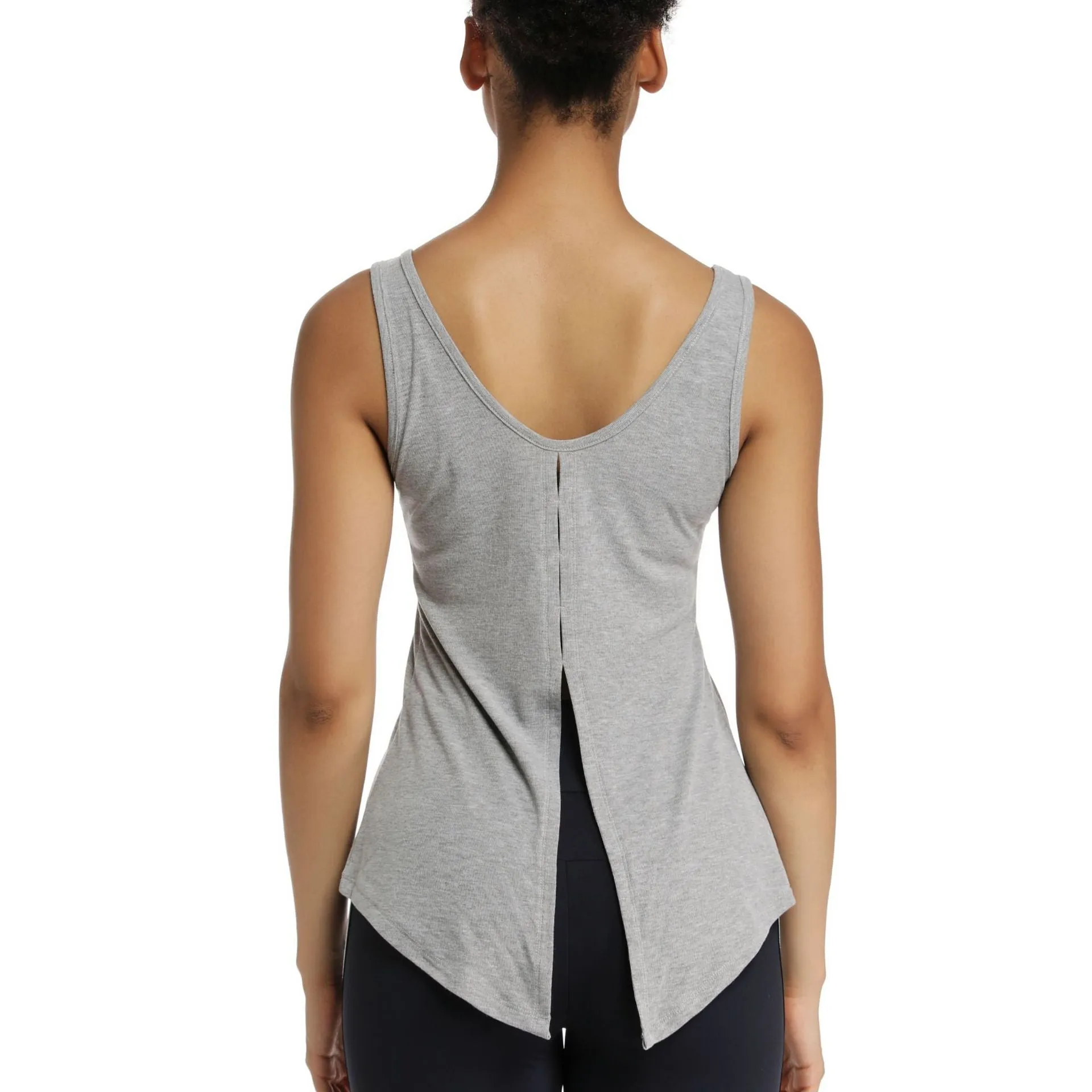 Women Split Back High Elastic Activewear Sexy Comfortable Rib Yoga Fitness Running Tank Top
