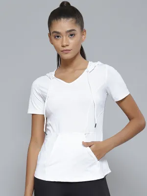 Women White Hooded Sports T-shirt