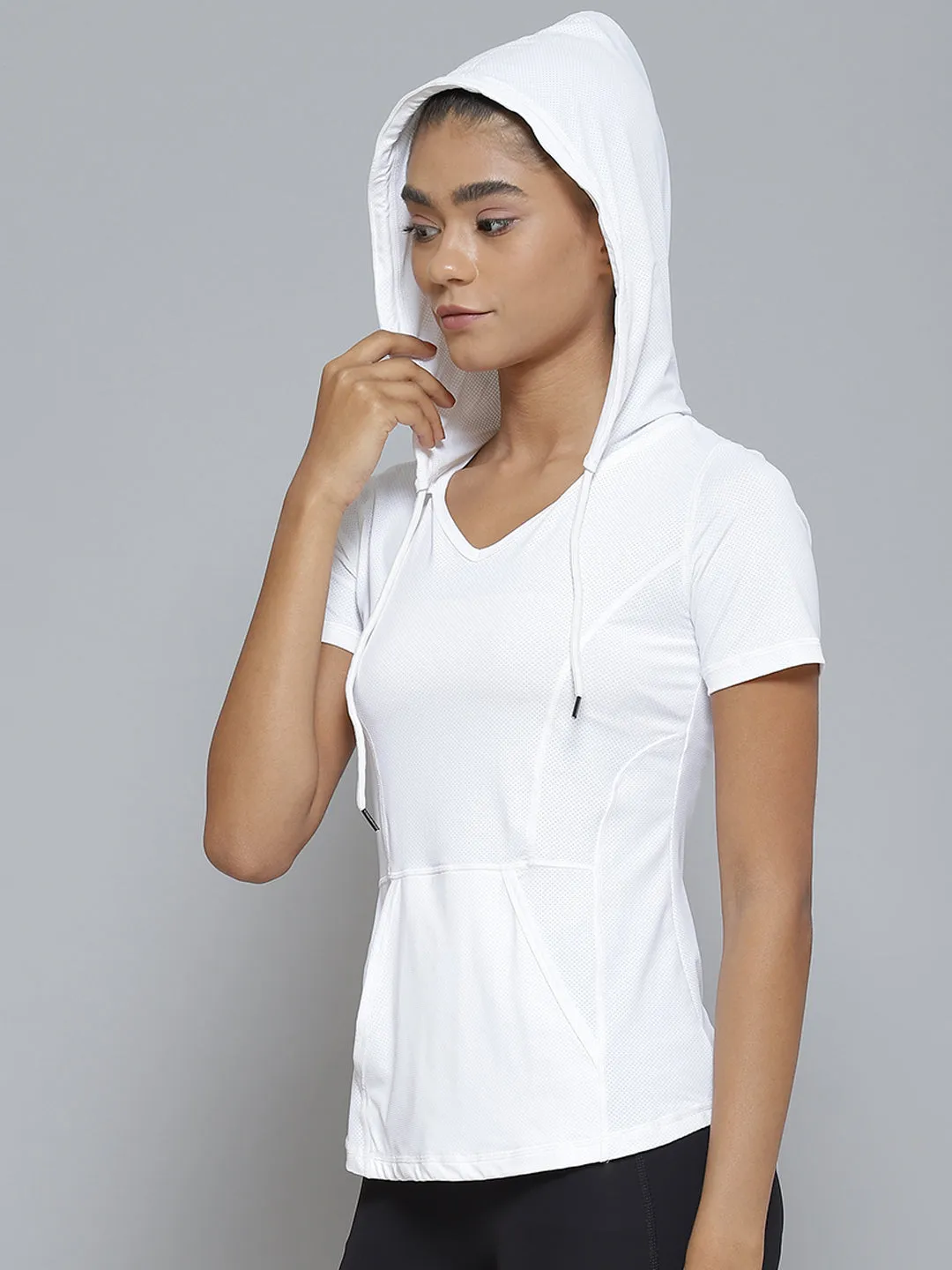 Women White Hooded Sports T-shirt