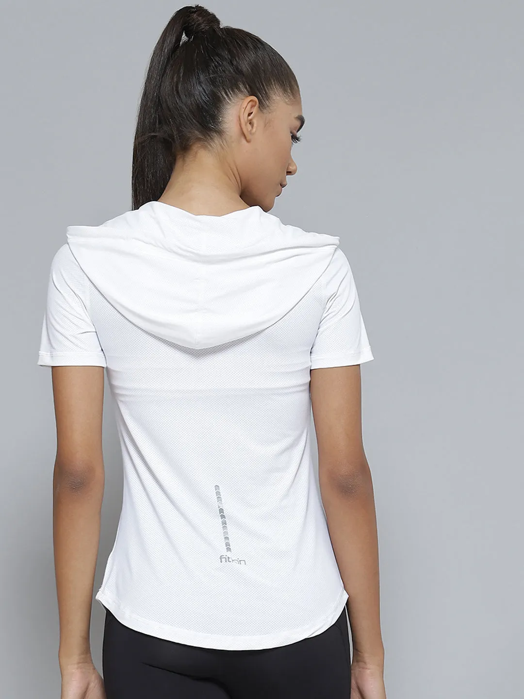 Women White Hooded Sports T-shirt