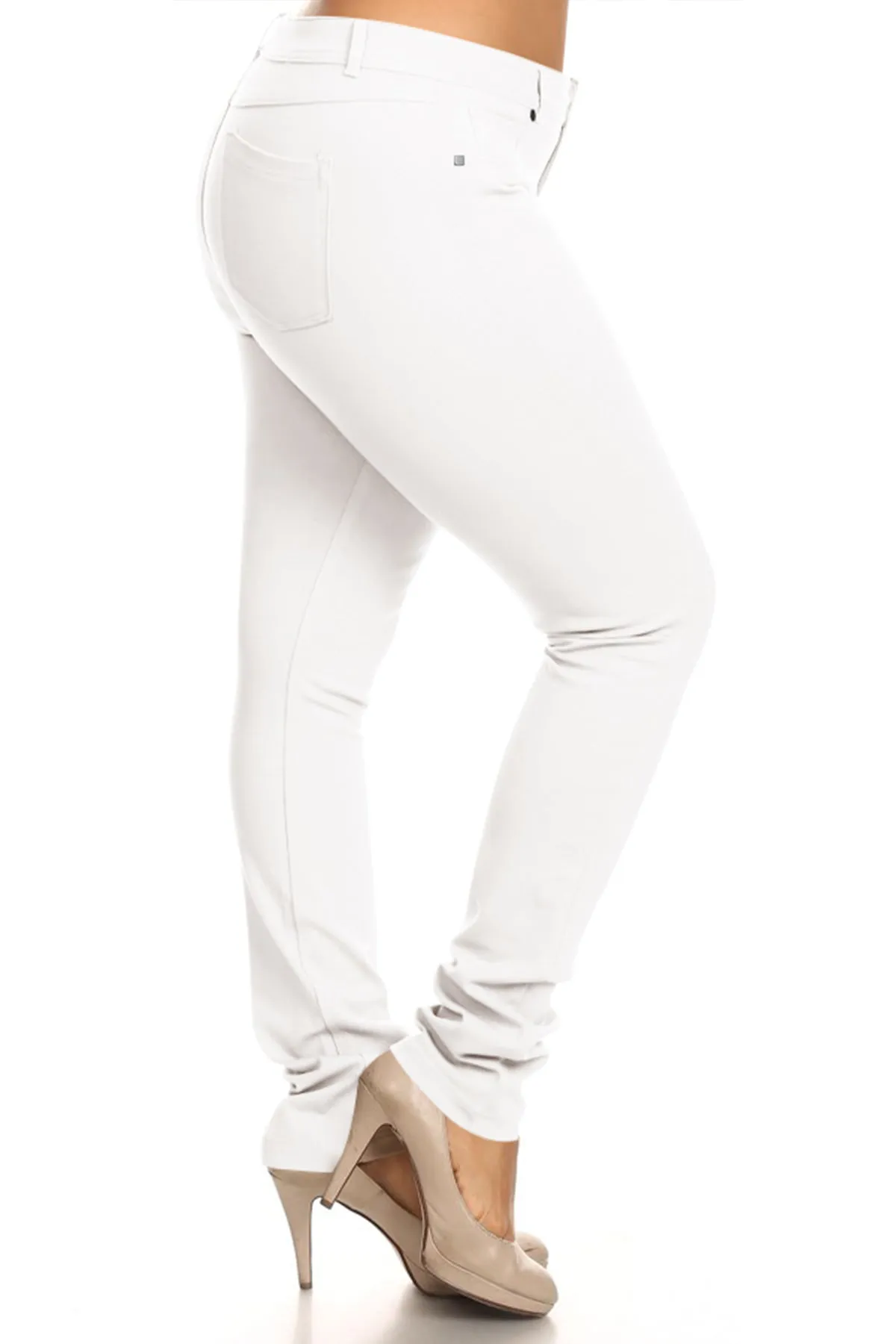 Women's Plus Size Casual Pull-On Button Zip Basic Pockets Solid Jegging Pants