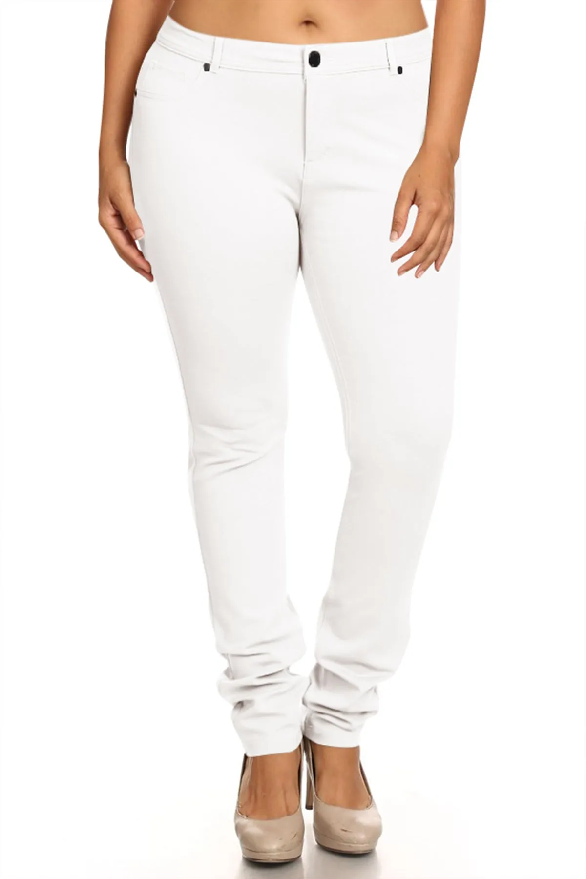 Women's Plus Size Casual Pull-On Button Zip Basic Pockets Solid Jegging Pants