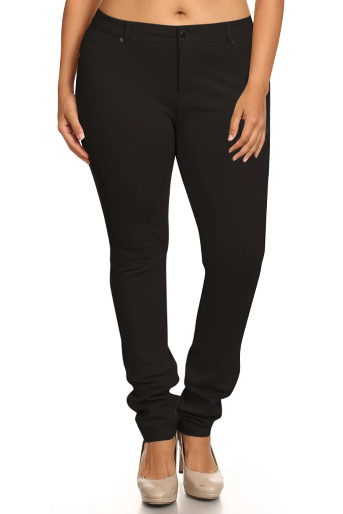 Women's Plus Size Casual Pull-On Button Zip Basic Pockets Solid Jegging Pants