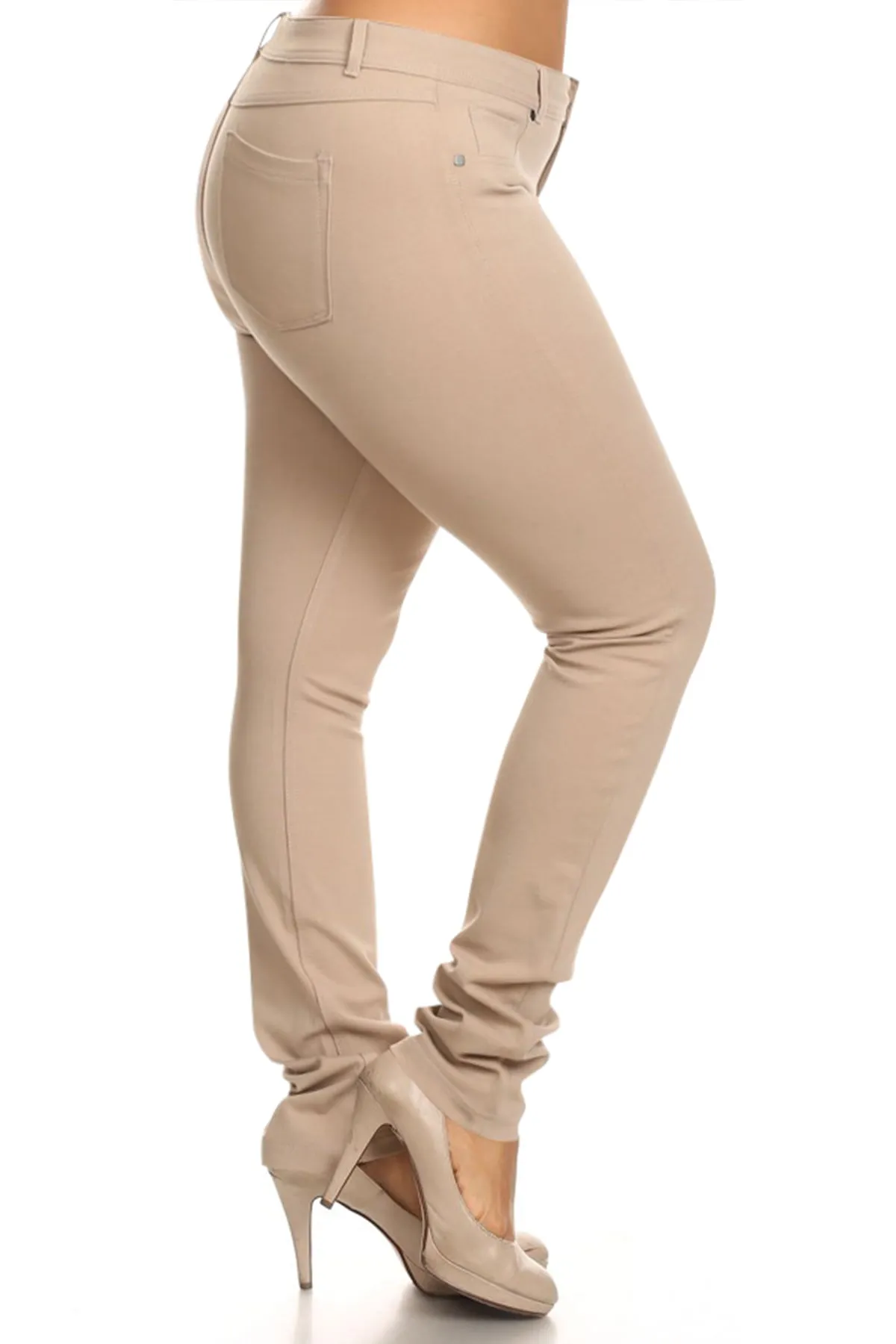 Women's Plus Size Casual Pull-On Button Zip Basic Pockets Solid Jegging Pants