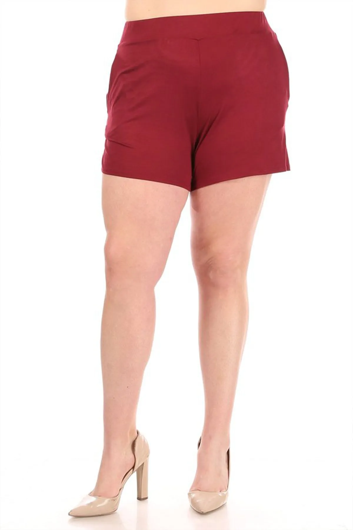 Women's Plus Size Lightweight Elastic High Waist Basic Solid Pants Shorts