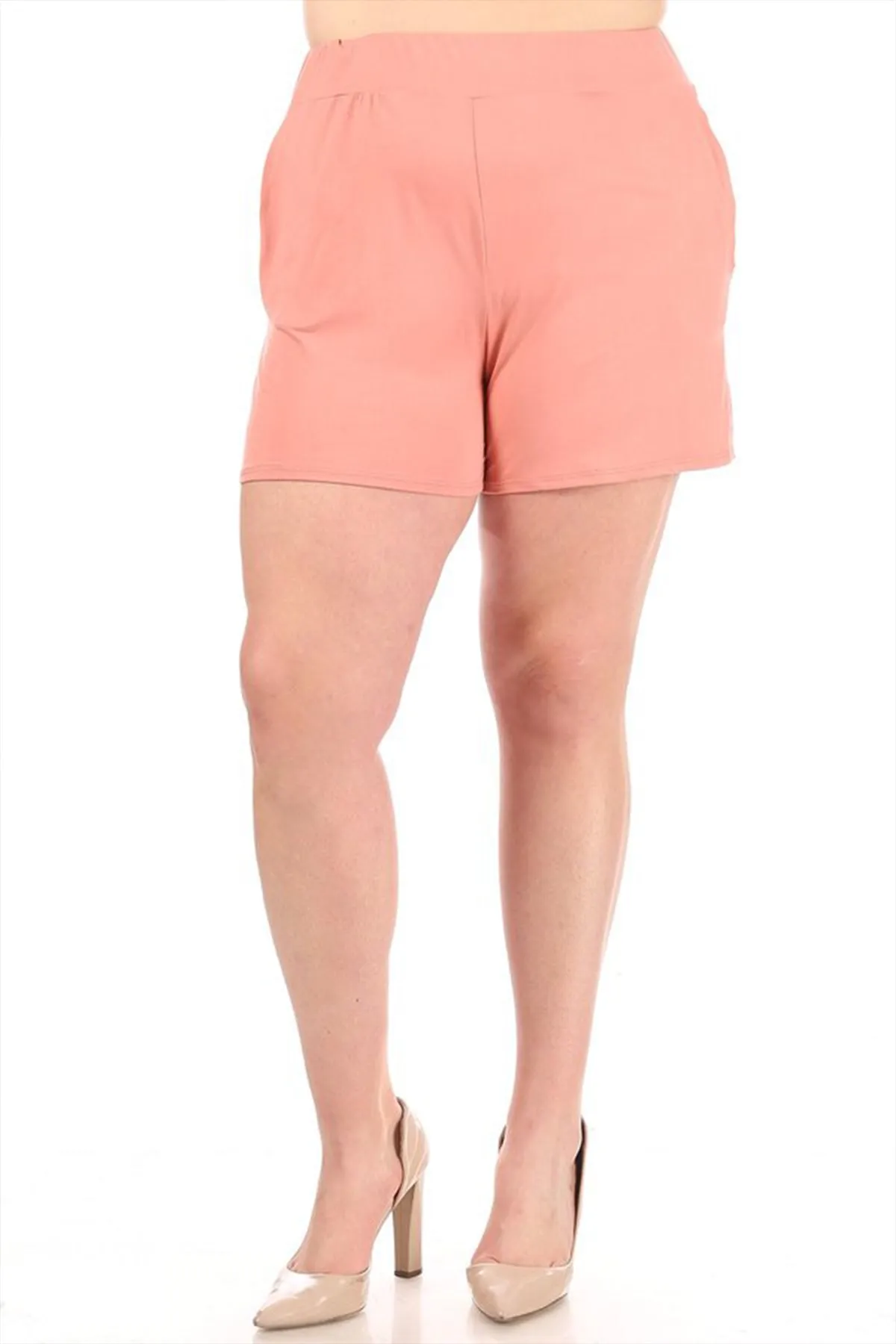 Women's Plus Size Lightweight Elastic High Waist Basic Solid Pants Shorts