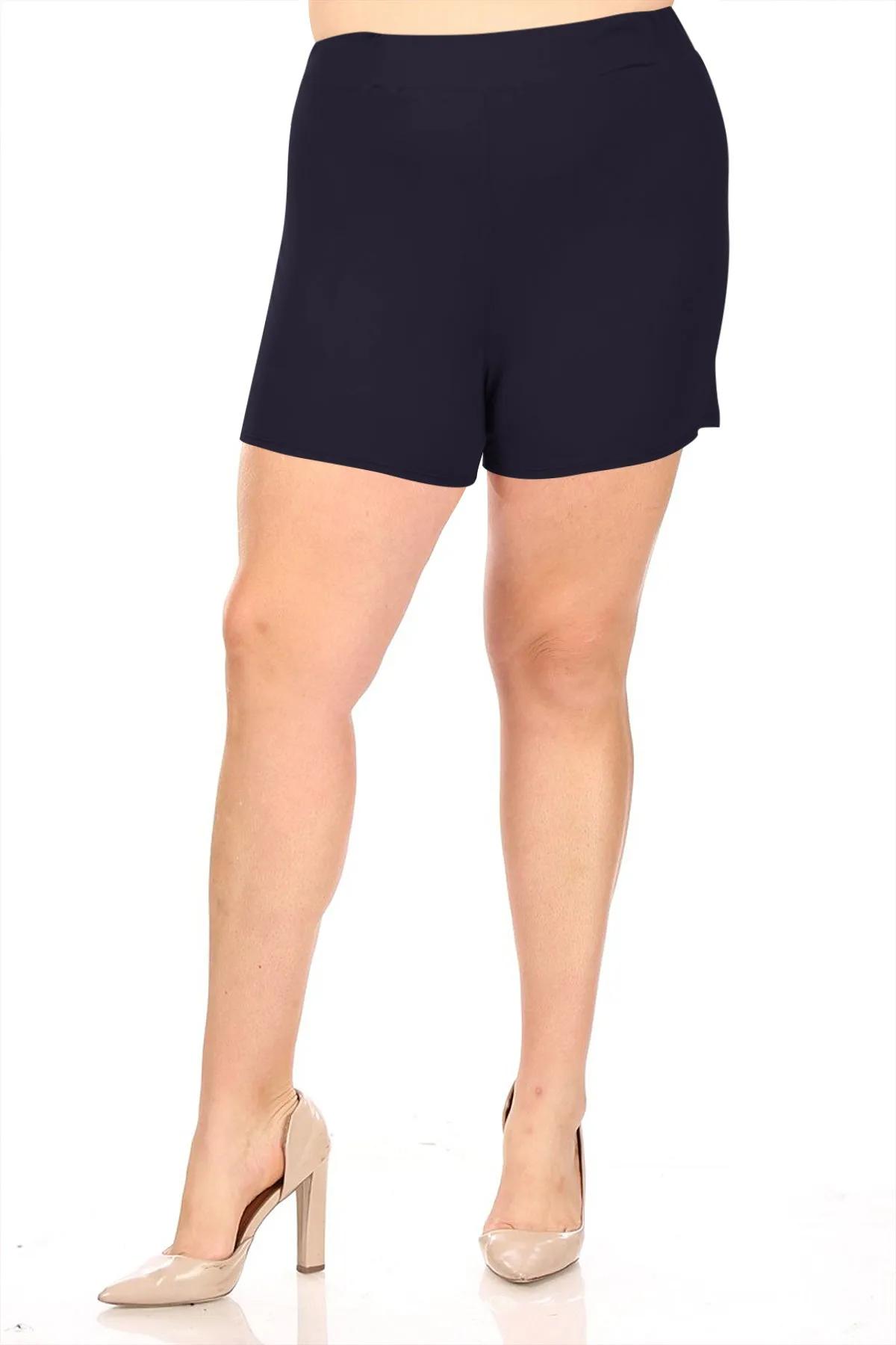 Women's Plus Size Lightweight Elastic High Waist Basic Solid Pants Shorts