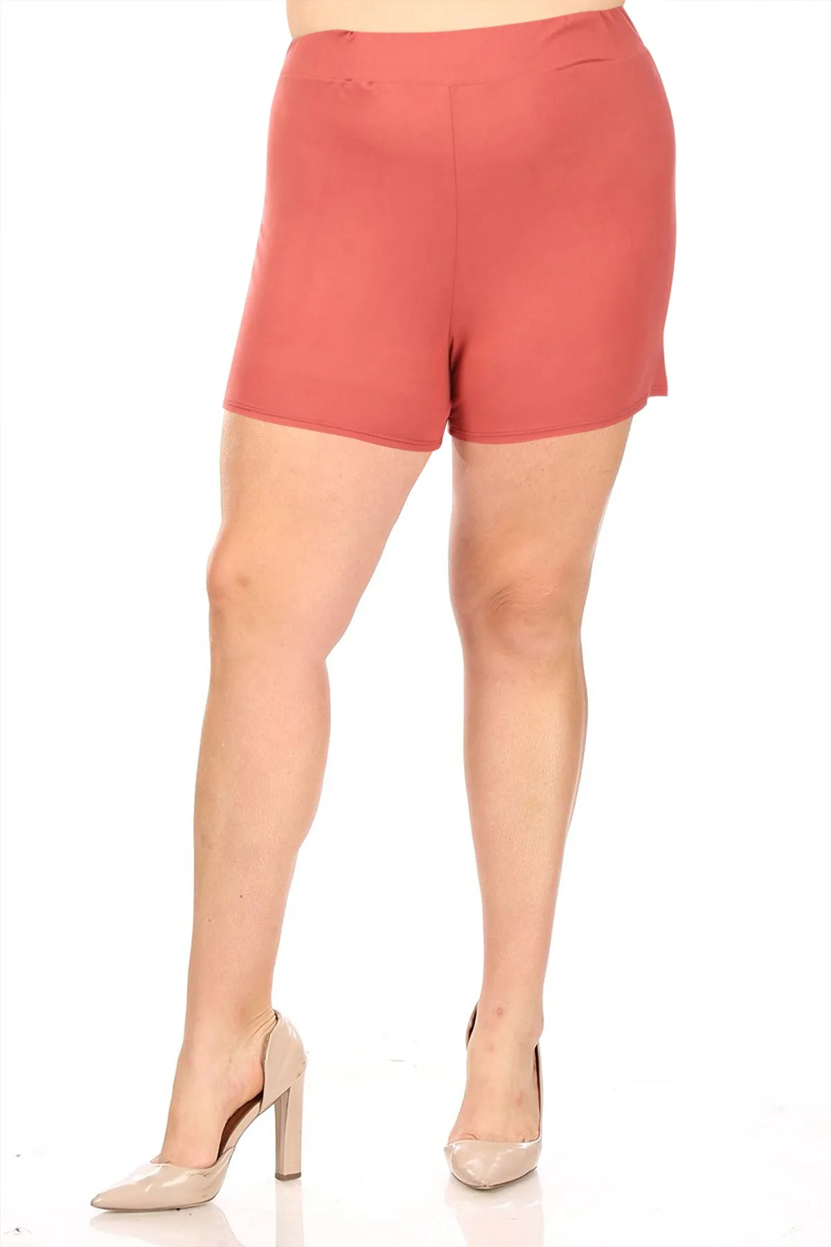 Women's Plus Size Lightweight Elastic High Waist Basic Solid Pants Shorts