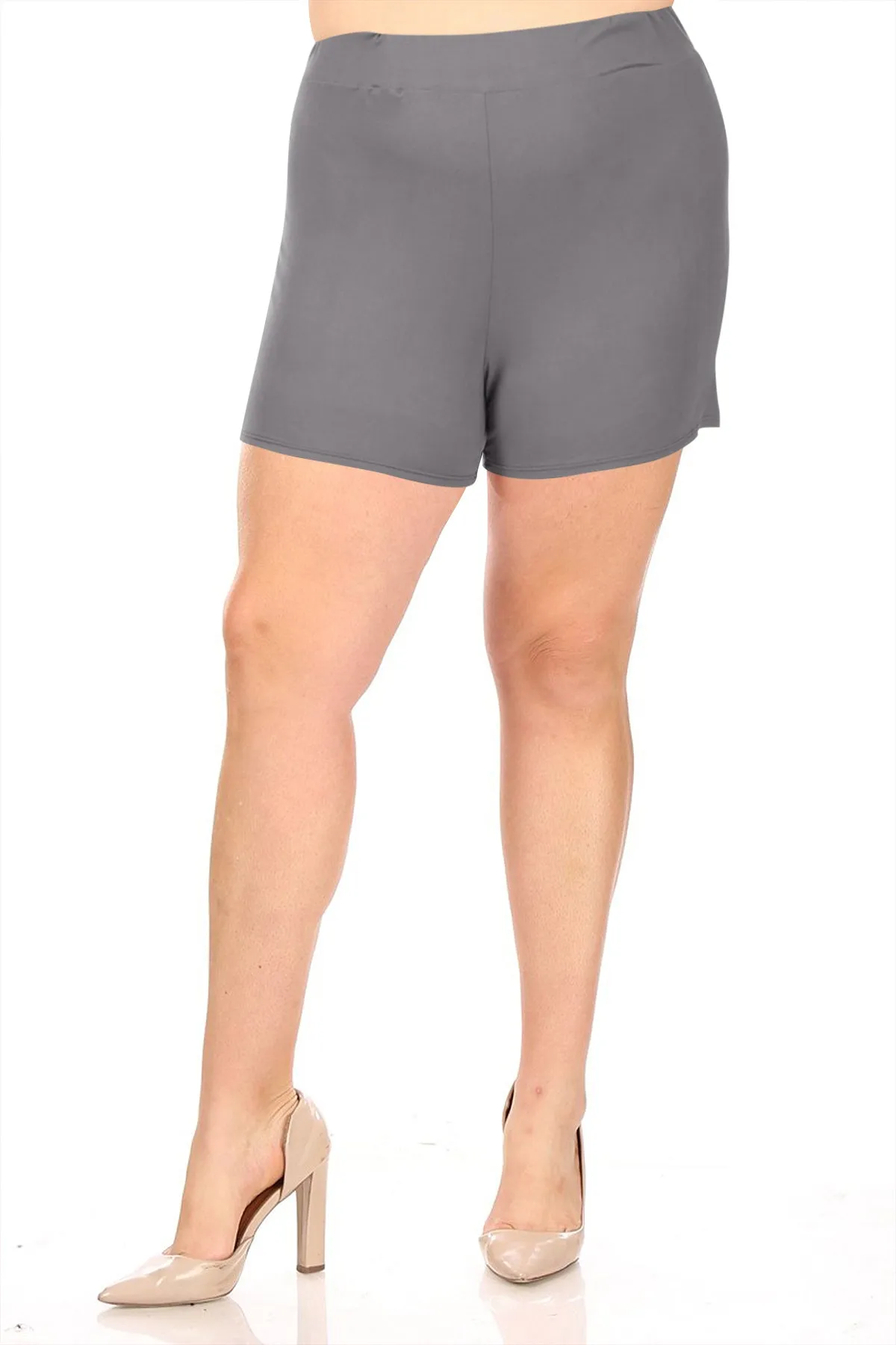 Women's Plus Size Lightweight Elastic High Waist Basic Solid Pants Shorts