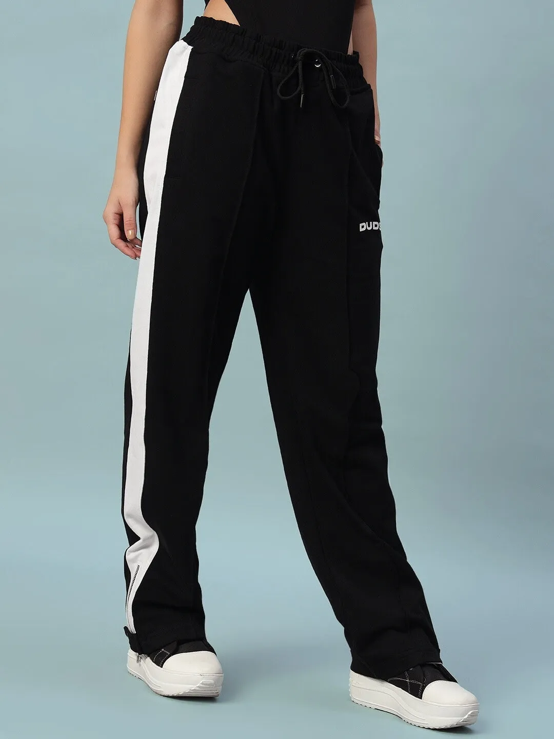 WOMEN'S WONDER SLIT ZIPPER JOGGERS (BLACK-WHITE)
