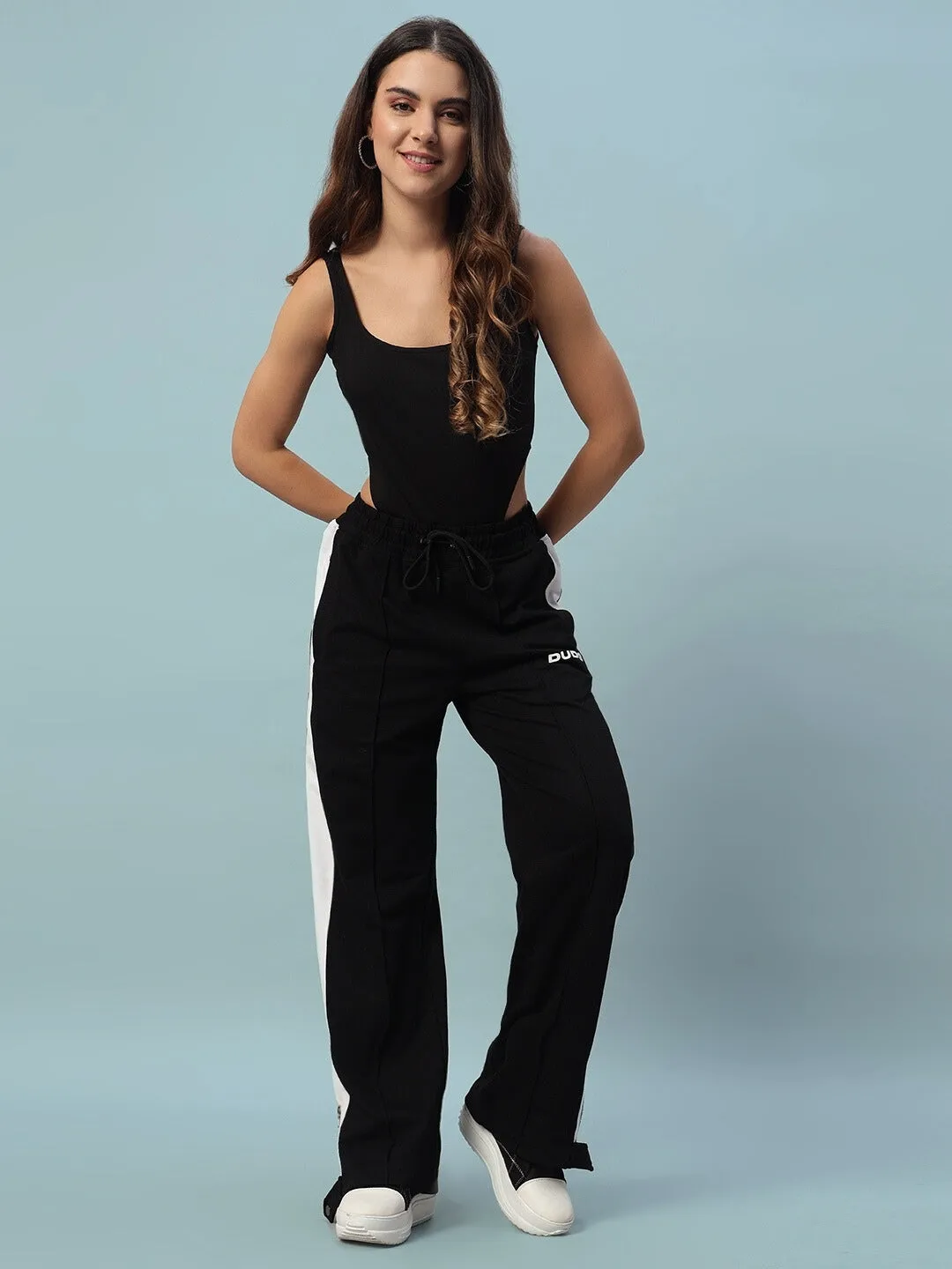 WOMEN'S WONDER SLIT ZIPPER JOGGERS (BLACK-WHITE)