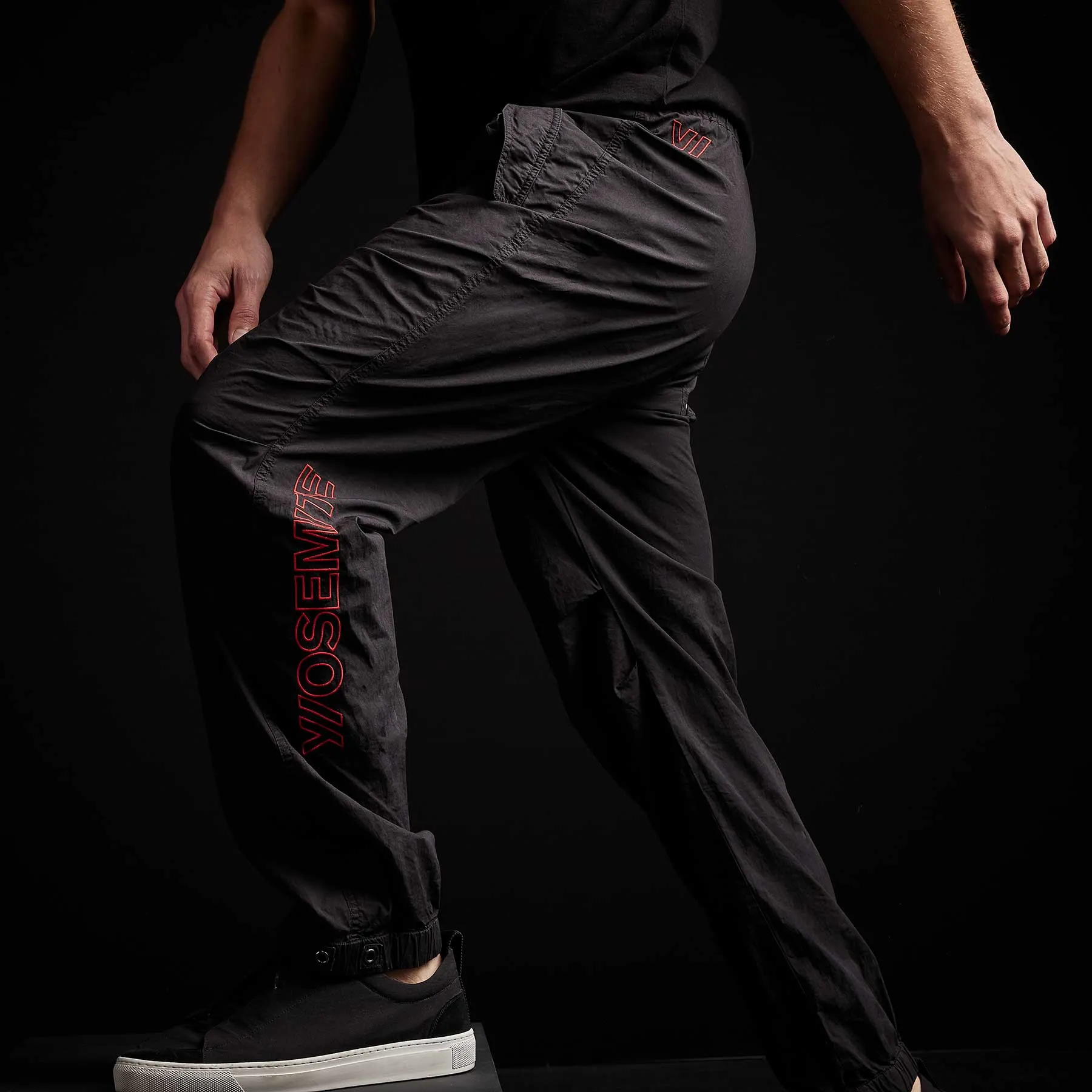 Y/ Embroidered Parachute Flight Pant - Black/Red