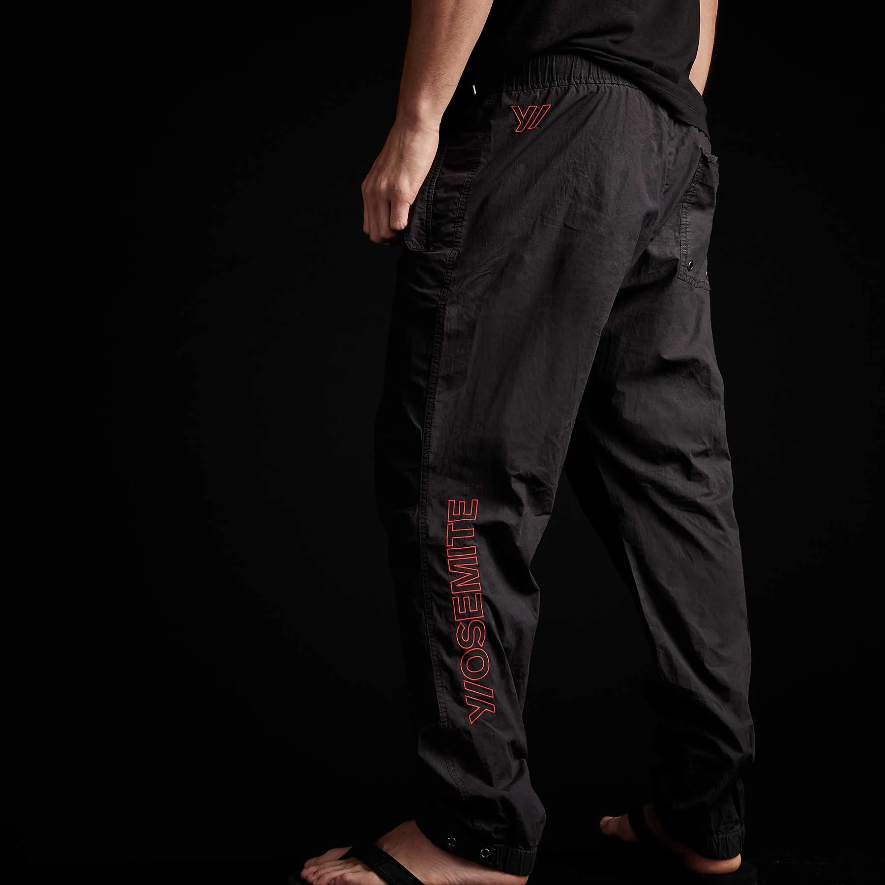 Y/ Embroidered Parachute Flight Pant - Black/Red