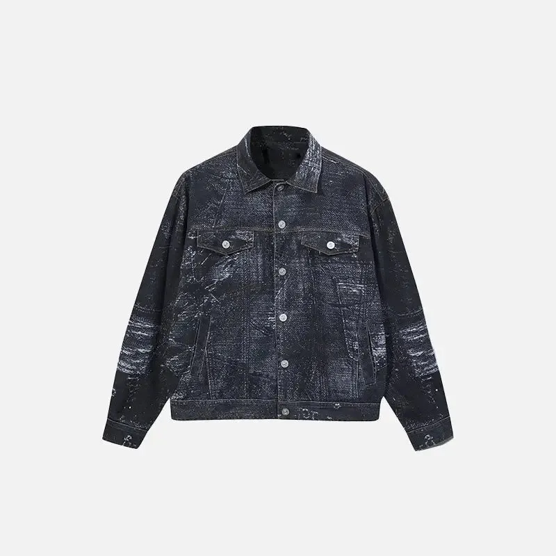 Y2K Oversized Loose Washed Denim Jacket with Elegant Lapel Collar