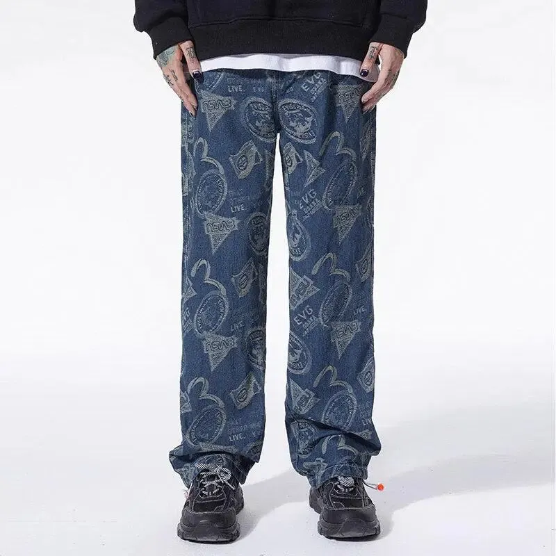 Y2K Straight Leg Jeans with Button Fastening in Light to Mid-Wash Denim
