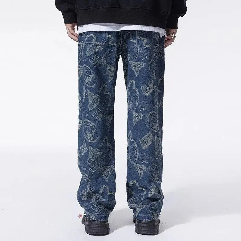 Y2K Straight Leg Jeans with Button Fastening in Light to Mid-Wash Denim