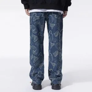 Y2K Straight Leg Jeans with Button Fastening in Light to Mid-Wash Denim